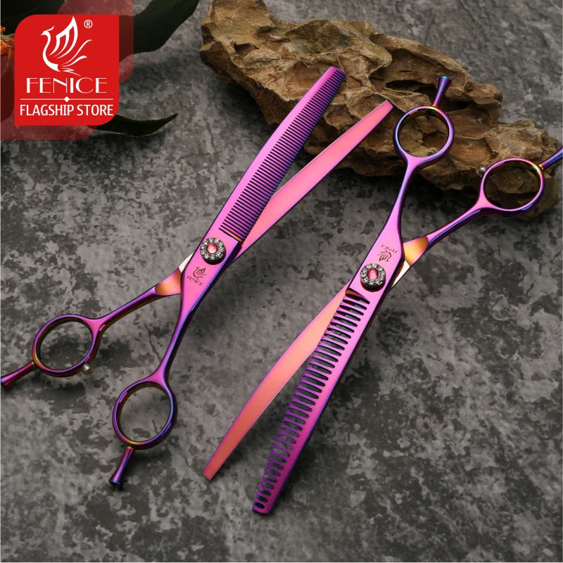 Load image into Gallery viewer, Fenice 7.25 inch professional dog grooming scissors curved chunkers scissors thinning shears for pet hair tijeras tesoura

