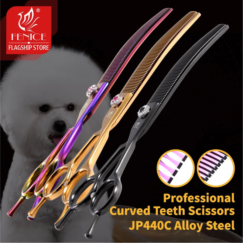Load image into Gallery viewer, Fenice 7.25 inch professional dog grooming scissors curved chunkers scissors thinning shears for pet hair tijeras tesoura
