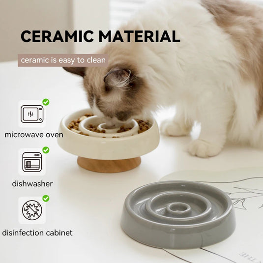 Pet Ceramic Slow Feeder Bowl Anti-Gulping Cat Food Dish Bowls Puppy Dogs Slow Feeding Supplies