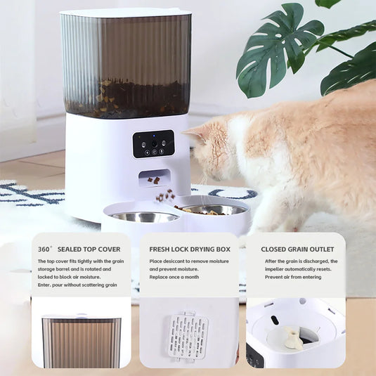 5L Double Bowls Smart Automatic Cat Feeder With Camera Cat Dry Food Video Dispenser Pet Smart Voice Recorder Auto Feeder For Dog