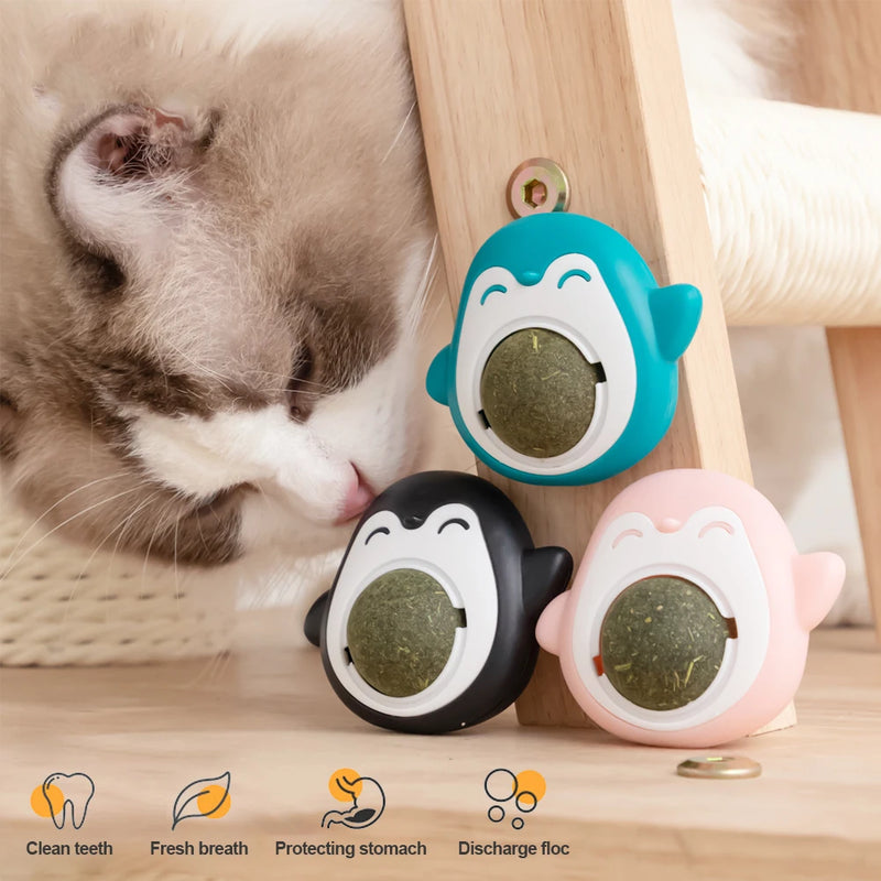 Load image into Gallery viewer, Natural Catnip Grinding Teeth Mint Ball Edible Safety Healthy Snack Indoor Rotatable Wall Stick-on Toys Cat Mint Pet Supplies
